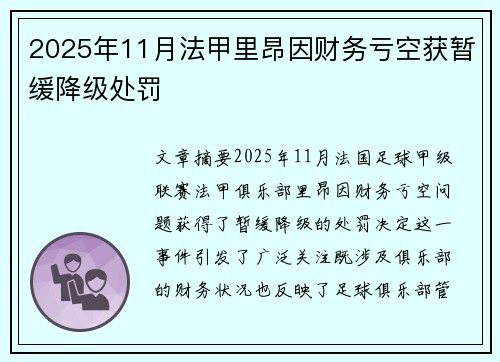 2025年11月法甲里昂因财务亏空获暂缓降级处罚